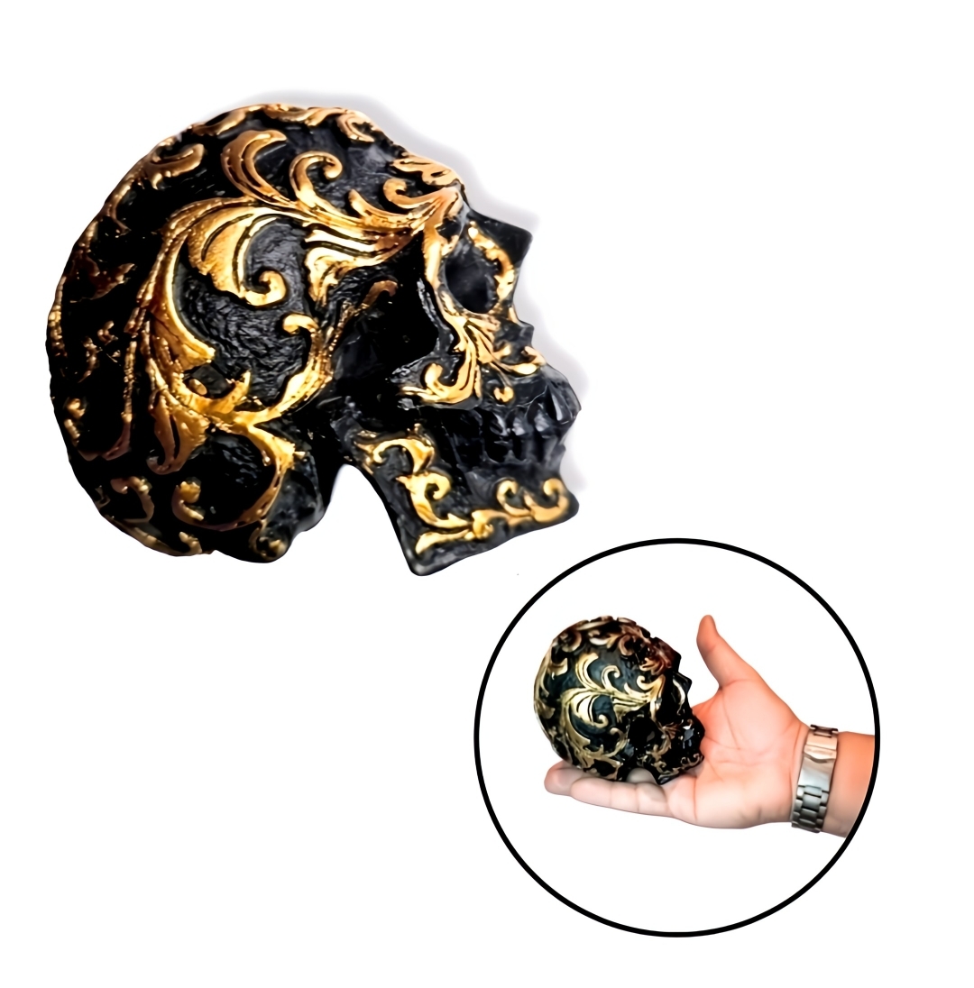 3D Totenkopf Dekoration Schwarz Goldfarbe Schädel Skull Deko Objekt